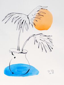 watercolor, Palme auf der Terrasse