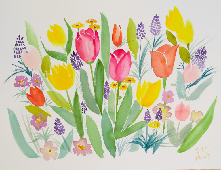 Watercolor, aufblühender Garten