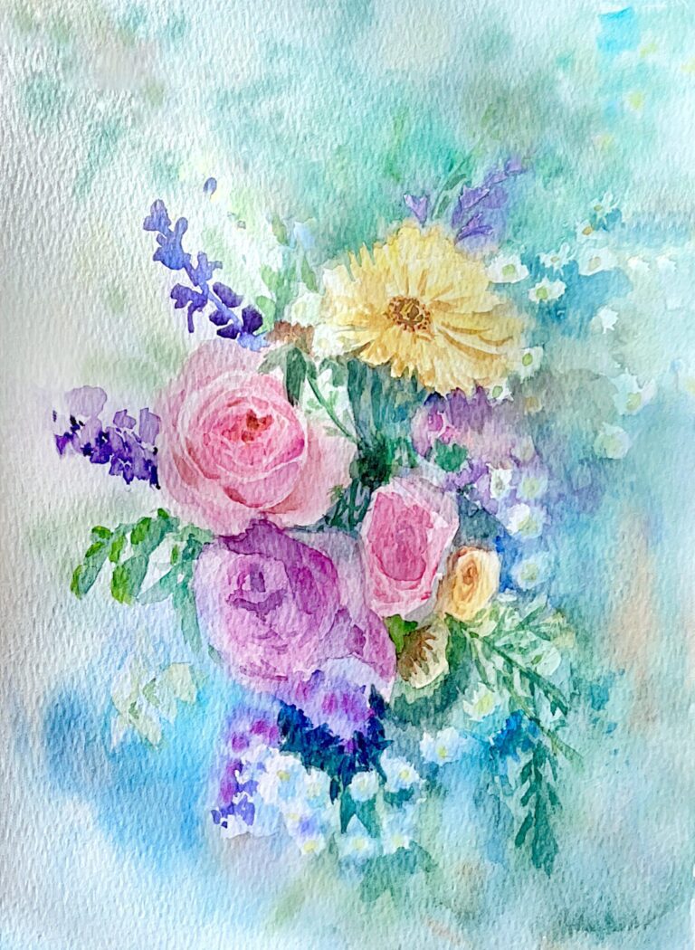 watercolor, Blumenstrauß, aquarelle